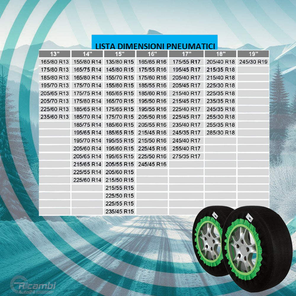 Set 2 Calze da Neve in Tessuto per Auto Omologate EN 16662-1 Taglia M Prasco (8885243478353)