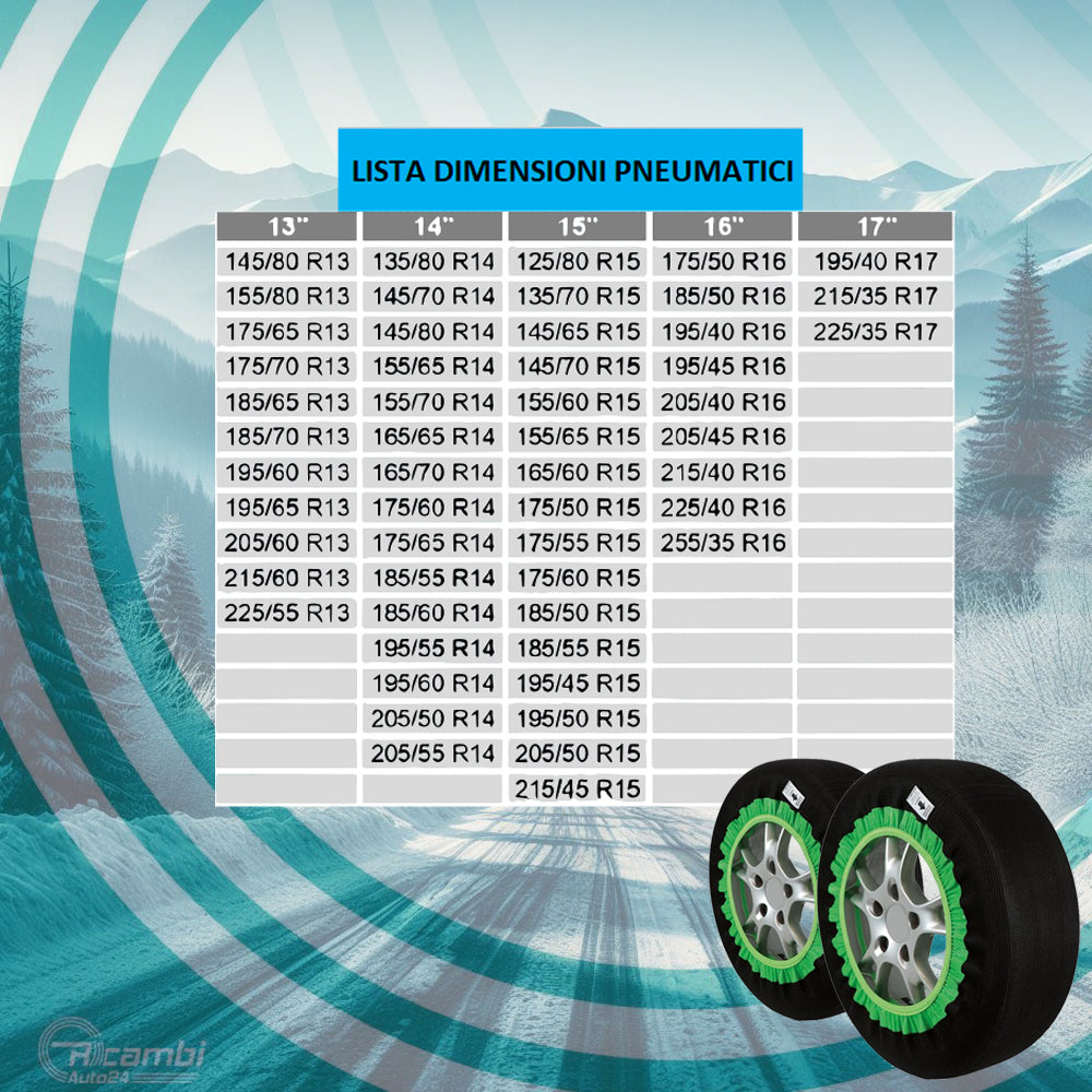 Set 2 Calze da Neve in Tessuto per Auto Omologate En 16662-1 Taglia S Prasco (8884652212561)