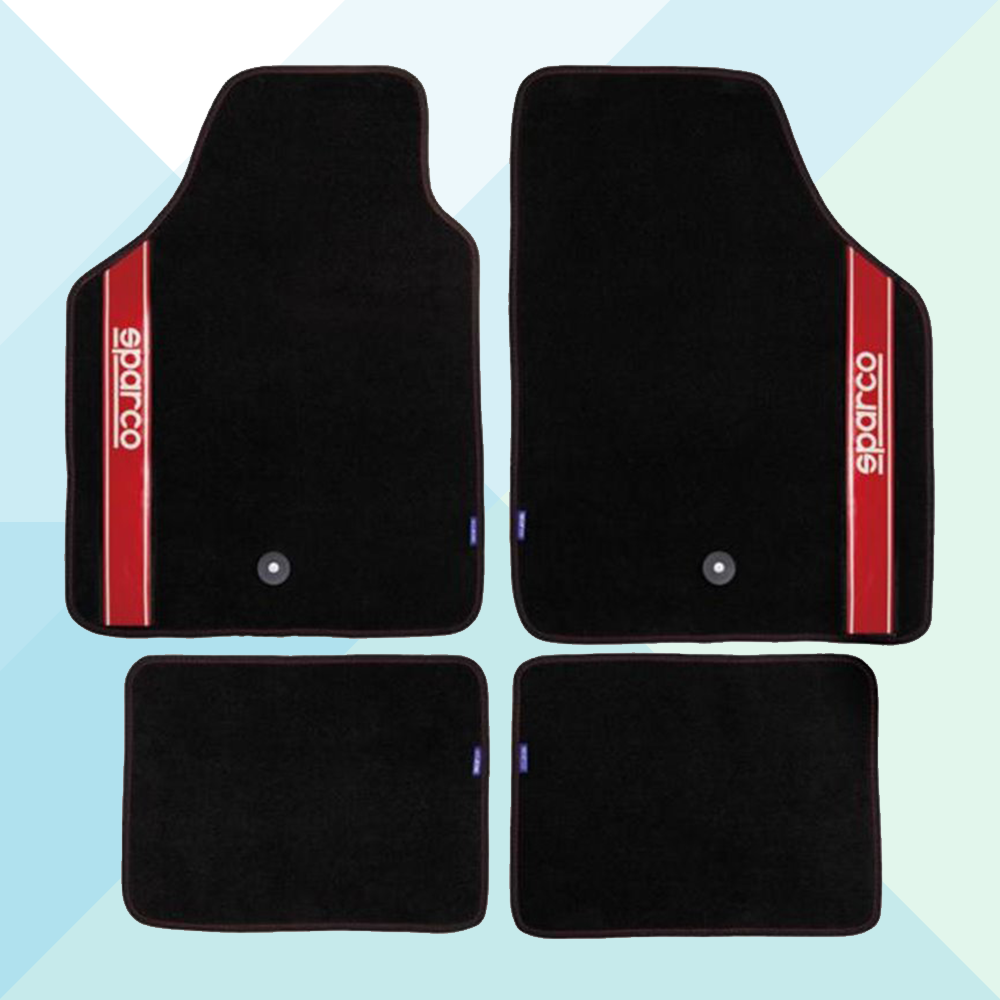Sparco Set 4 Tappeti In Moquette Neri Con Banda Rossa 03763BRS (7430810435804)