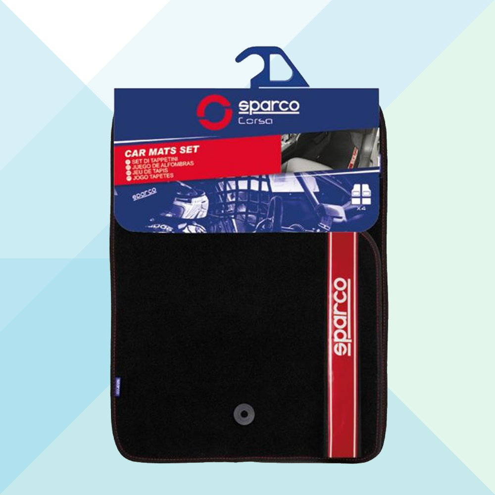 Sparco Set 4 Tappeti In Moquette Neri Con Banda Rossa 03763BRS (7430810435804)