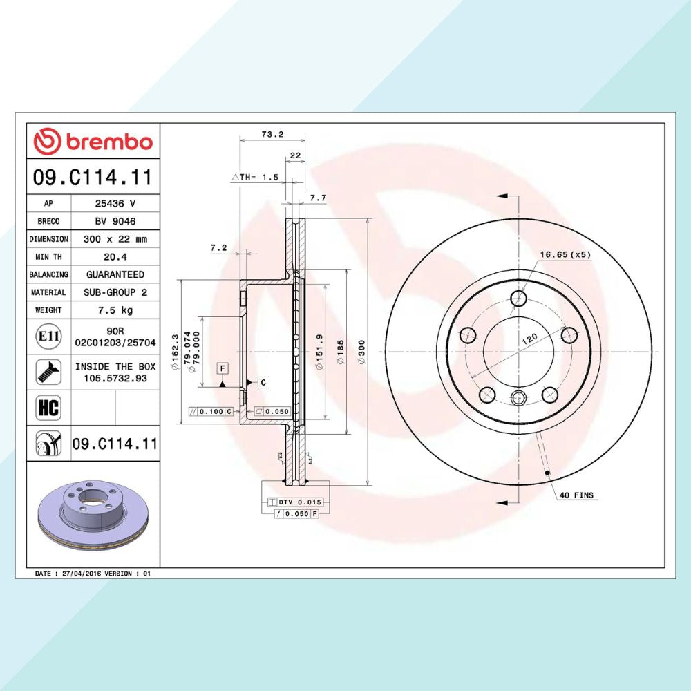Brembo 09.C114.11 Kit Dischi Freno Ventilati Anteriori per BMW (9980691808593)