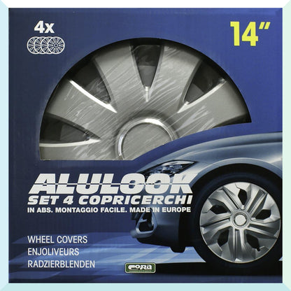 Set Box 4 Copricerchi Universali ABS Cerchi Ruote 14" Pollici Alulook Aura Cora (8843688051025)