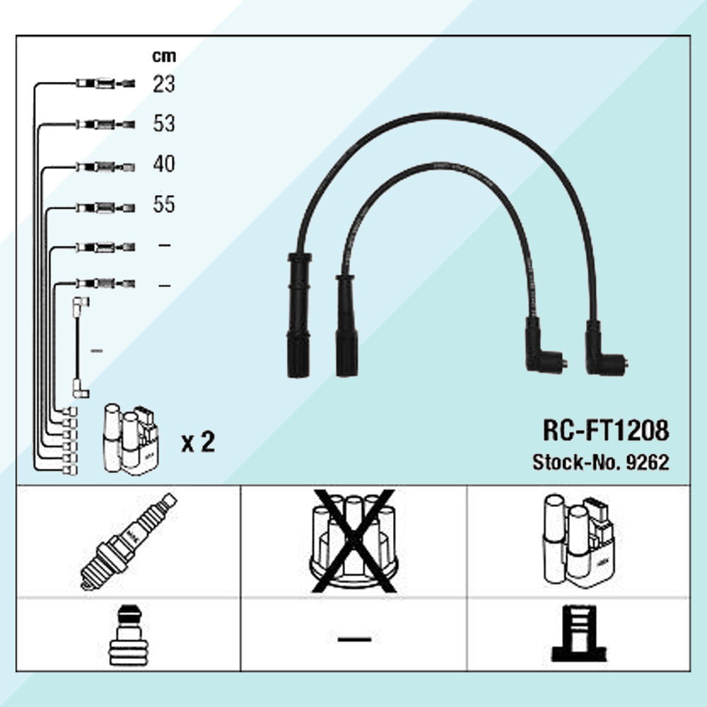 NGK Kit Cavi Accensione Fiat Panda Seicento Lancia Motore 1.2 8V RC-FT1208 9262 (7766710255836)