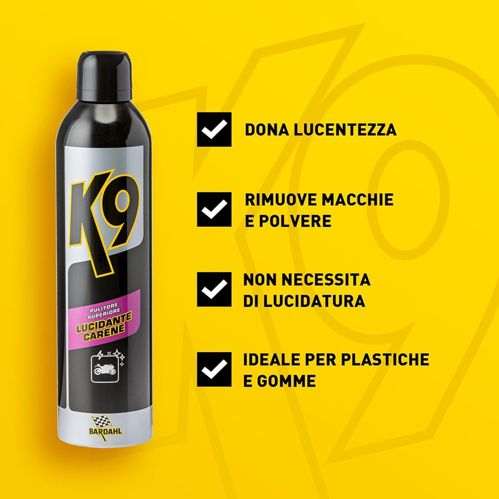 Bardahl 645028 K9 Lucidante Superiore Spray Carene Moto Schiumoso Plastiche e Gomme (8781228245329)