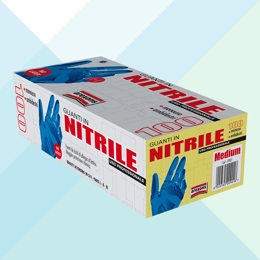 Arexons Guanti in Nitrile Blu Professionali 100pz Tg M 0901 (6091685789854)